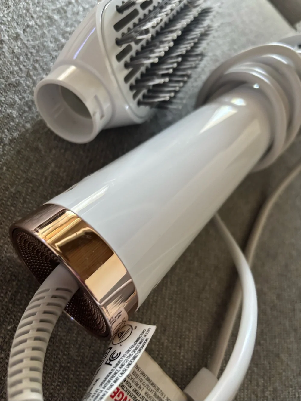 T3 Dual-Head Hot Air Styling Brush in White with Rose Gold Trim